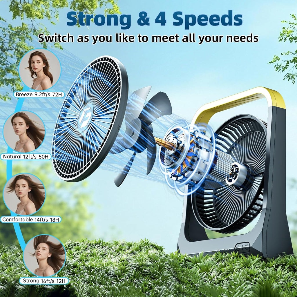 AtelierVivant 20800mAh USB Desktop Fan 80H Long Lasting 3350RPM Portable Fan with 4 Speeds 3 Timers for Travel Office Camping