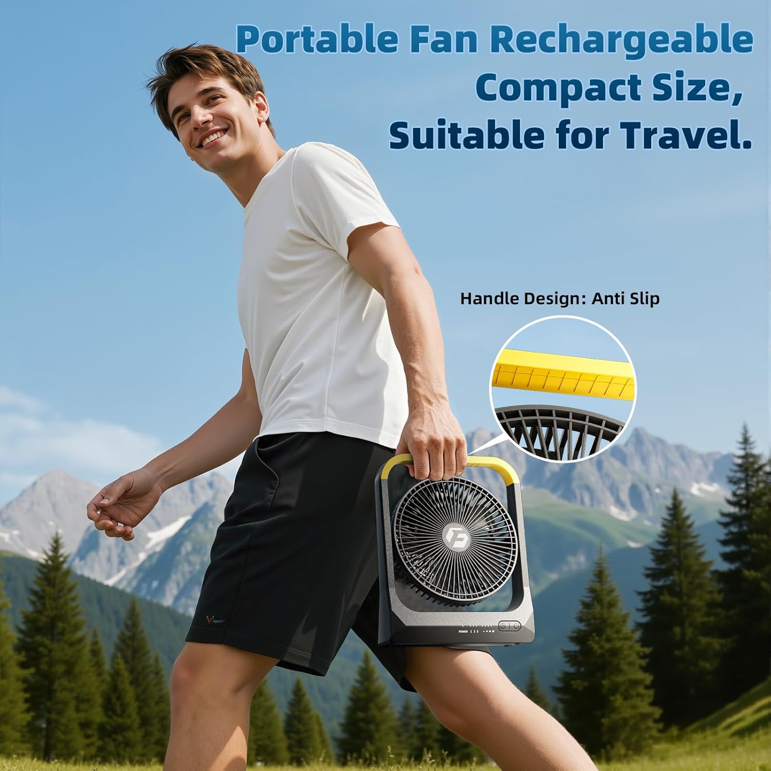 AtelierVivant 20800mAh USB Desktop Fan 80H Long Lasting 3350RPM Portable Fan with 4 Speeds 3 Timers for Travel Office Camping