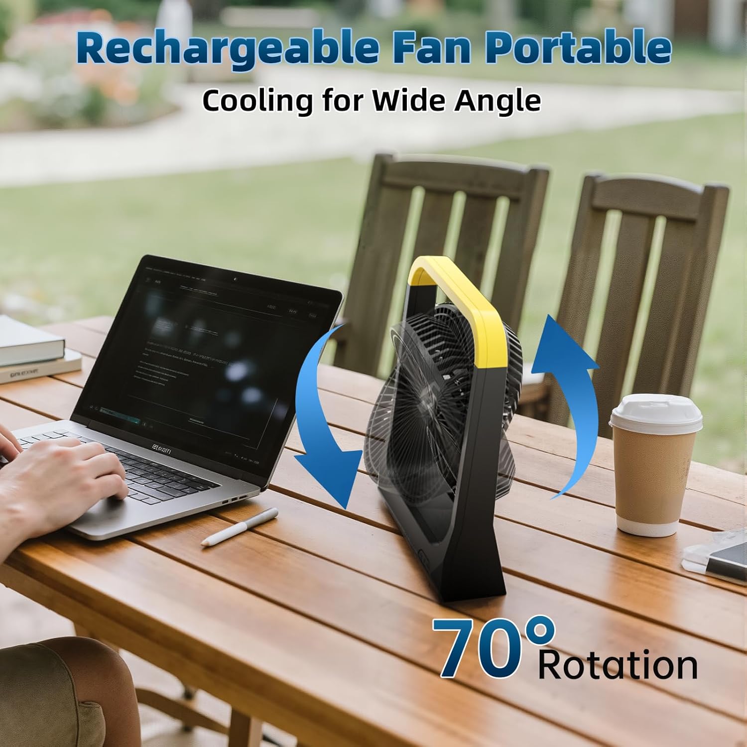 AtelierVivant 20800mAh USB Desktop Fan 80H Long Lasting 3350RPM Portable Fan with 4 Speeds 3 Timers for Travel Office Camping
