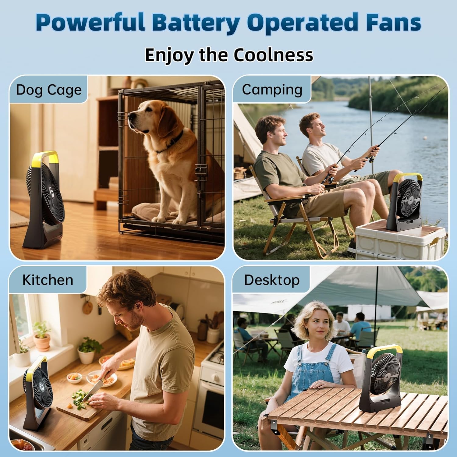 AtelierVivant 20800mAh USB Desktop Fan 80H Long Lasting 3350RPM Portable Fan with 4 Speeds 3 Timers for Travel Office Camping
