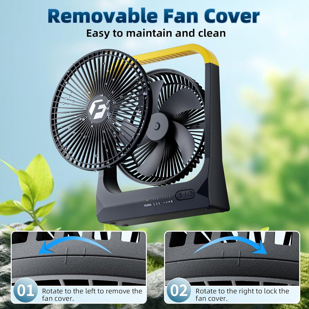 AtelierVivant 20800mAh USB Desktop Fan 80H Long Lasting 3350RPM Portable Fan with 4 Speeds 3 Timers for Travel Office Camping