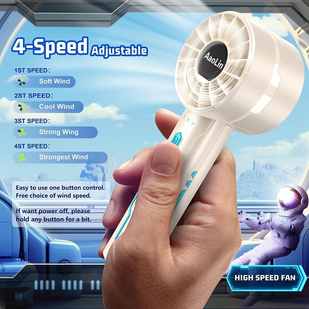 AtelierVivant 2 Pack USB Handheld Fan 7000 RPM Neck Hanging Mini Fan 4 Speeds 4-16H for Summer Outdoor Travel