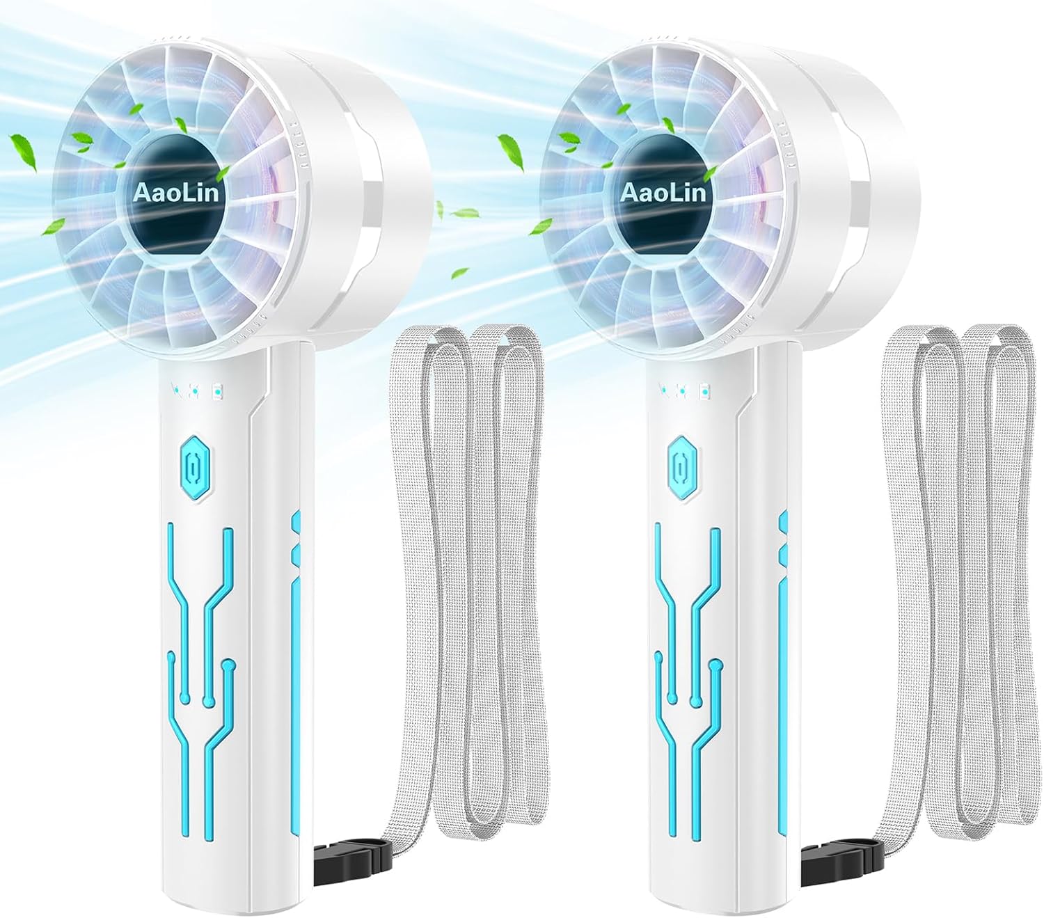 AtelierVivant 2 Pack USB Handheld Fan 7000 RPM Neck Hanging Mini Fan 4 Speeds 4-16H for Summer Outdoor Travel
