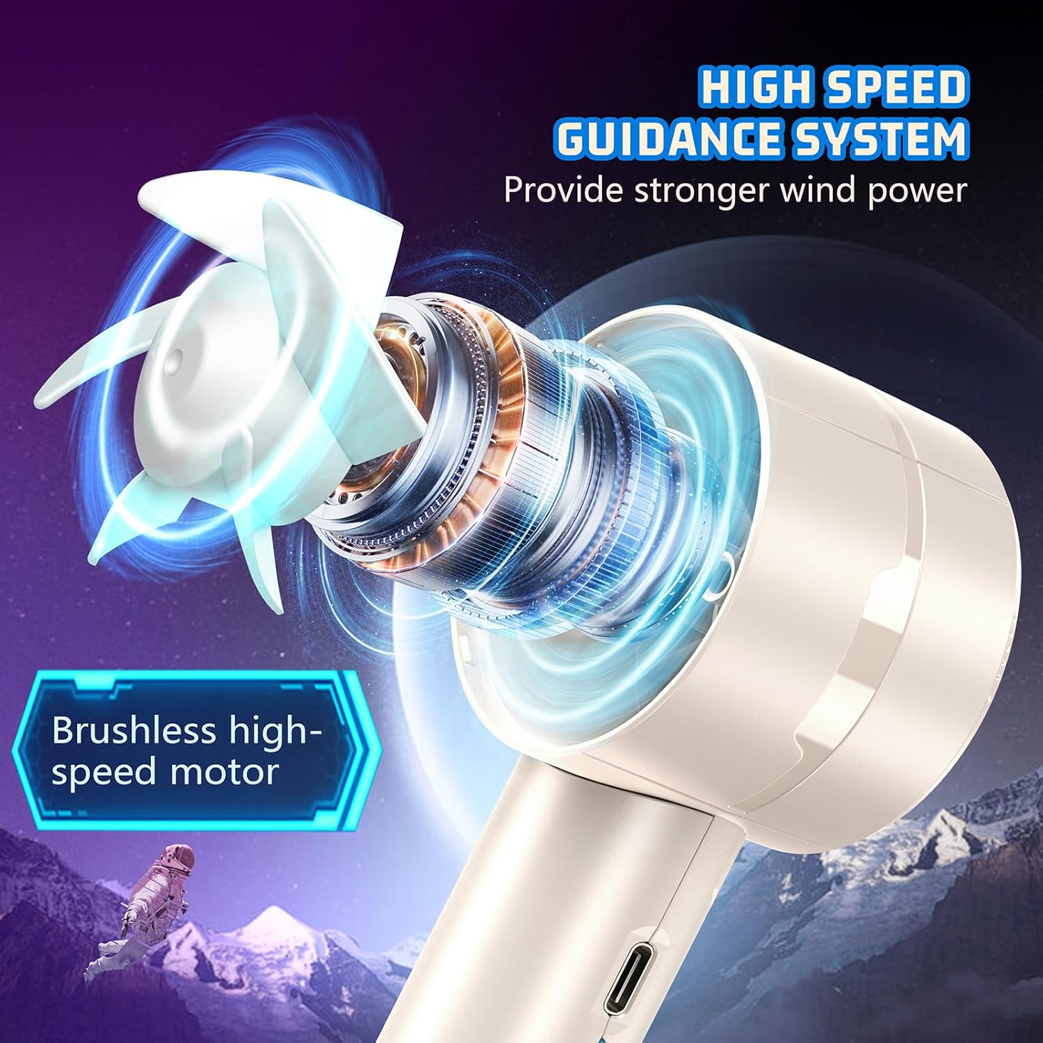 AtelierVivant 2 Pack USB Handheld Fan 7000 RPM Neck Hanging Mini Fan 4 Speeds 4-16H for Summer Outdoor Travel