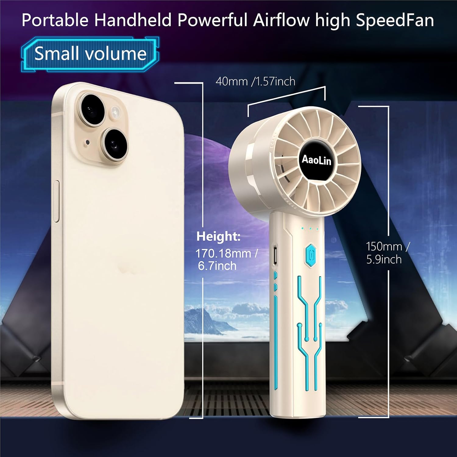 AtelierVivant 2 Pack USB Handheld Fan 7000 RPM Neck Hanging Mini Fan 4 Speeds 4-16H for Summer Outdoor Travel