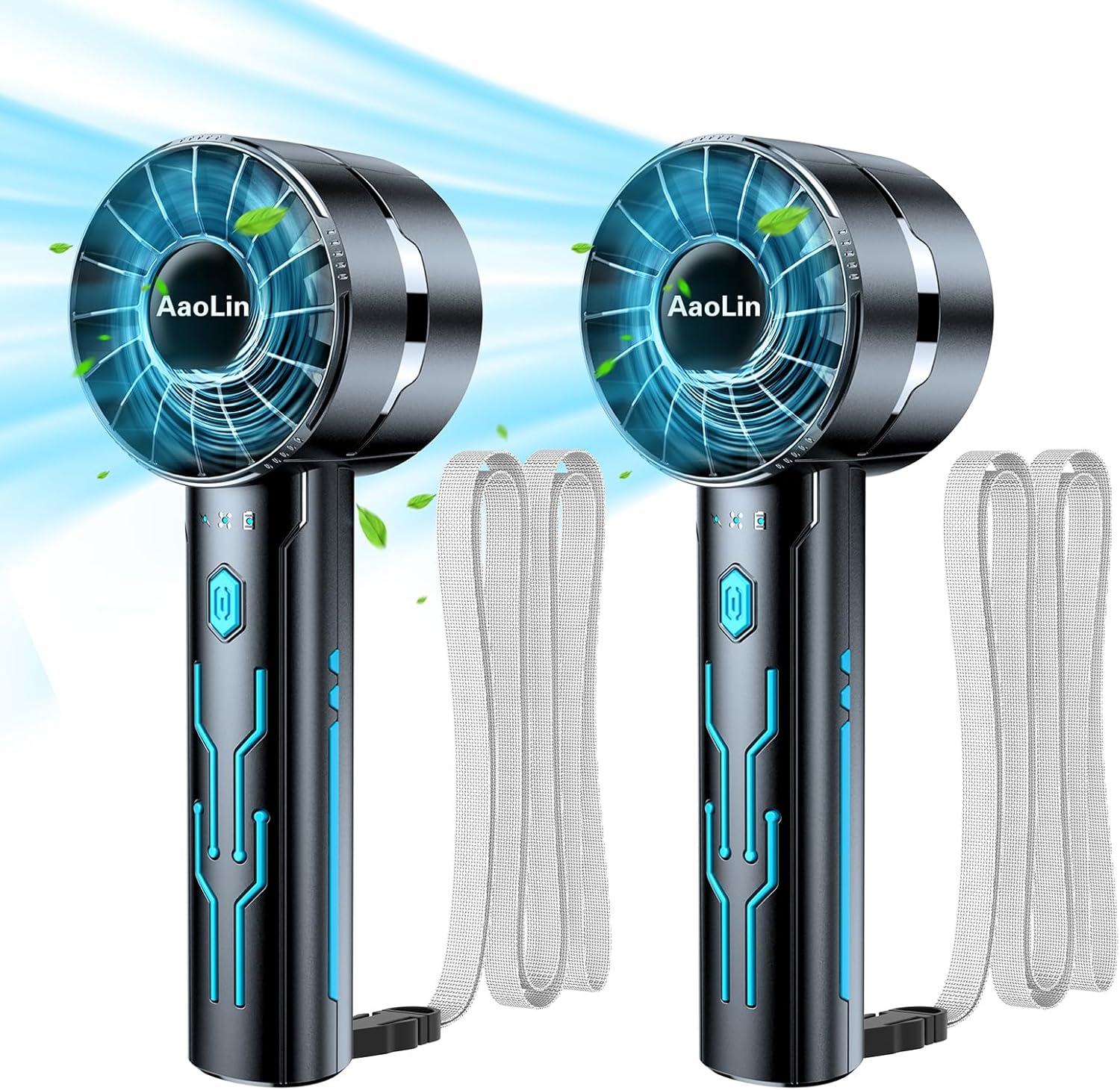 AtelierVivant 2 Pack USB Handheld Fan 7000 RPM Neck Hanging Mini Fan 4 Speeds 4-16H for Summer Outdoor Travel