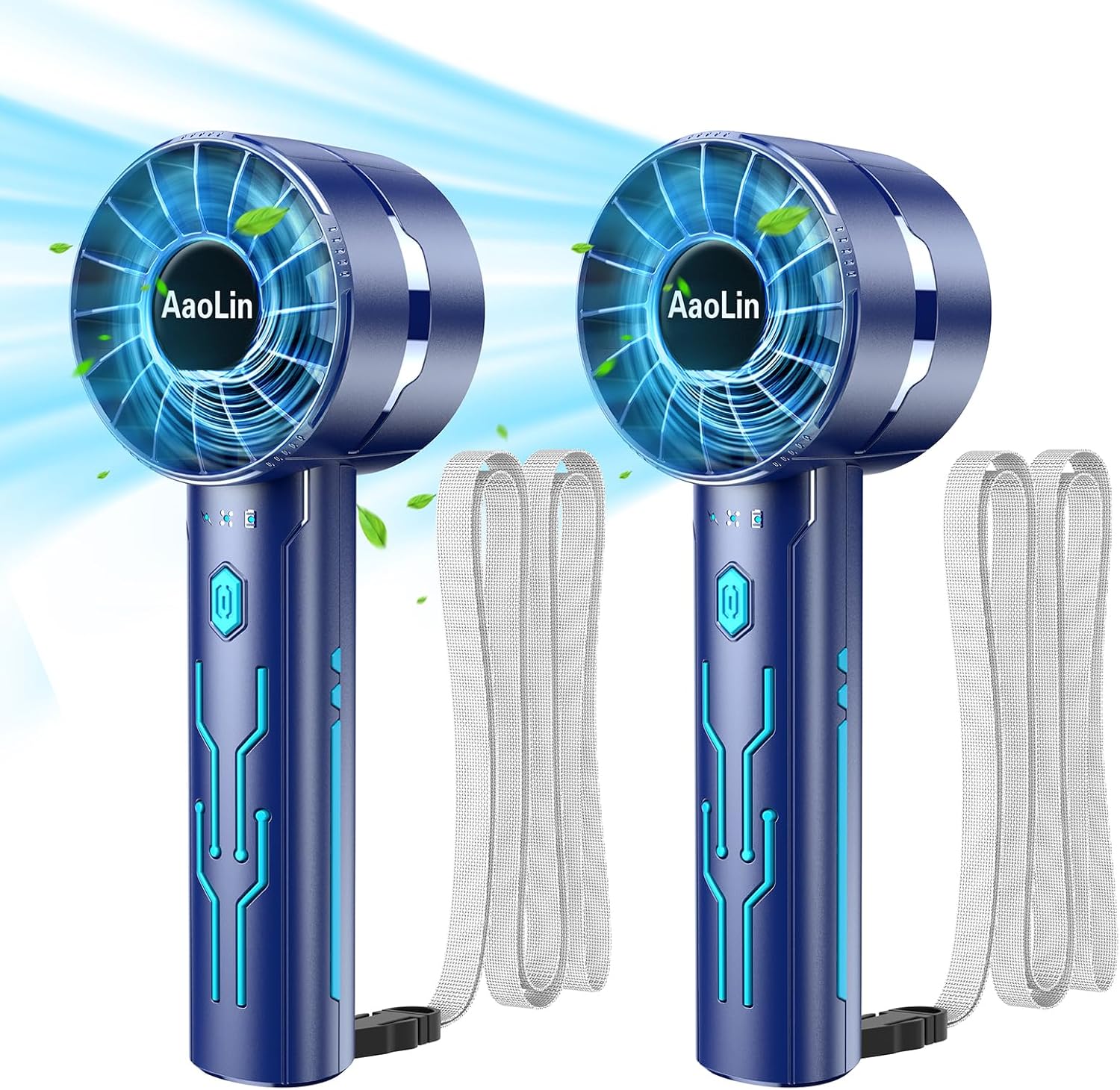 AtelierVivant 2 Pack USB Handheld Fan 7000 RPM Neck Hanging Mini Fan 4 Speeds 4-16H for Summer Outdoor Travel