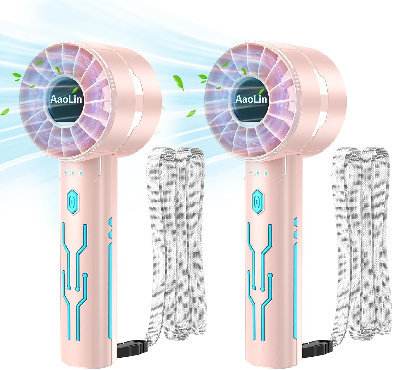 AtelierVivant 2 Pack USB Handheld Fan 7000 RPM Neck Hanging Mini Fan 4 Speeds 4-16H for Summer Outdoor Travel