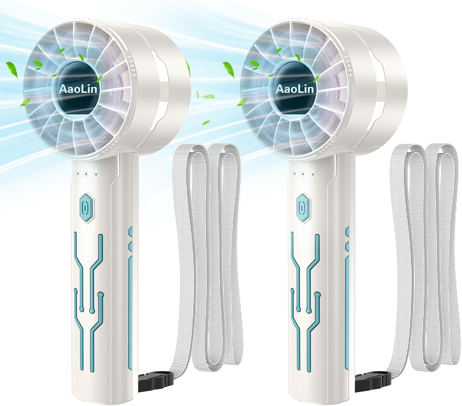 AtelierVivant 2 Pack USB Handheld Fan 7000 RPM Neck Hanging Mini Fan 4 Speeds 4-16H for Summer Outdoor Travel