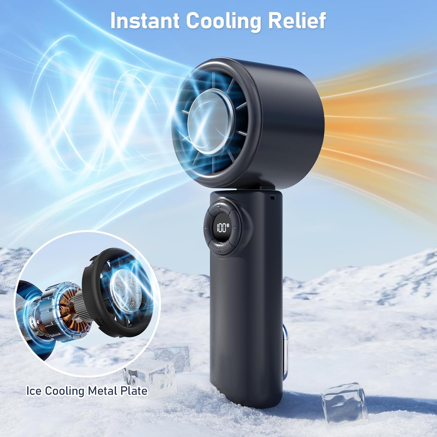 AtelierVivant Handheld USB Fan 10500 RPM Mini Cooling Fan 4000mAh Foldable for Travel Home Office Outdoor