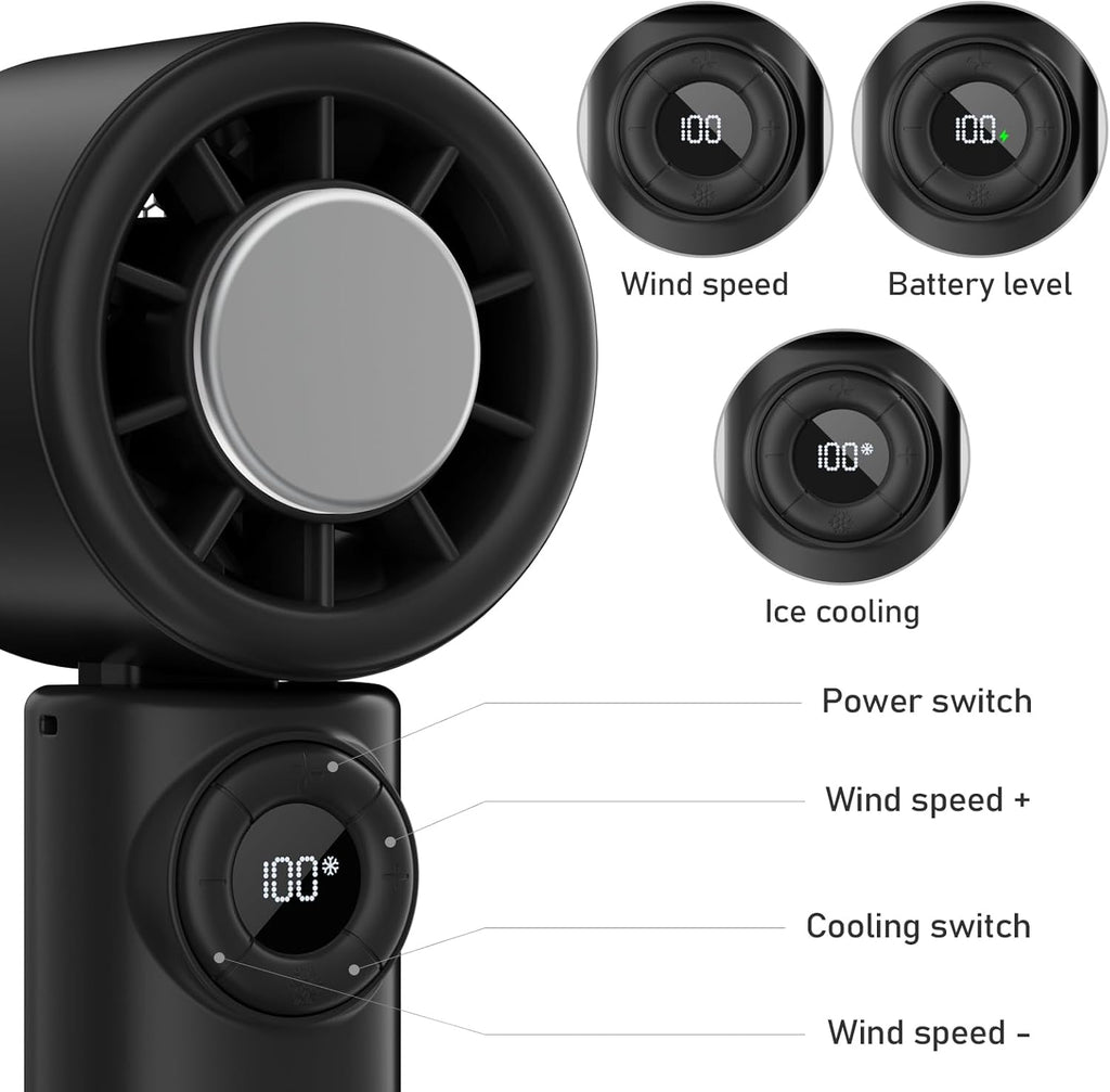 AtelierVivant Handheld USB Fan 10500 RPM Mini Cooling Fan 4000mAh Foldable for Travel Home Office Outdoor